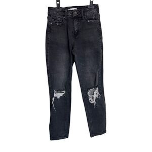 KanCan Distressed Ankle Jeans Womens Size 3/25 Black Cotton Blend Stretch Denim